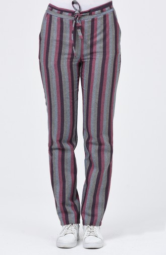 Striped Pocket Trousers 0121-02 Burgundy Gray 0121-02