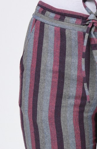 Striped Pocket Trousers 0121-02 Burgundy Gray 0121-02