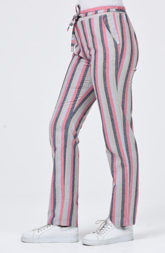 Striped Pocket Trousers 0121-03 Navy Blue Beige 0121-03