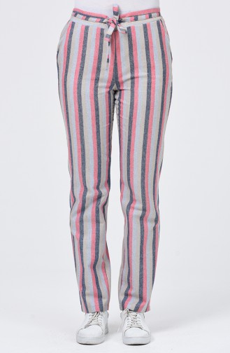 Striped Pocket Trousers 0121-03 Navy Blue Beige 0121-03