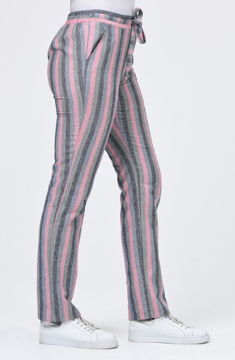 Striped Pants with Pockets 0121-04 Khaki Black 0121-04