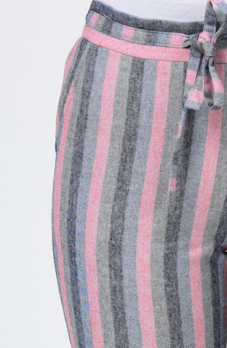 Striped Pants with Pockets 0121-04 Khaki Black 0121-04