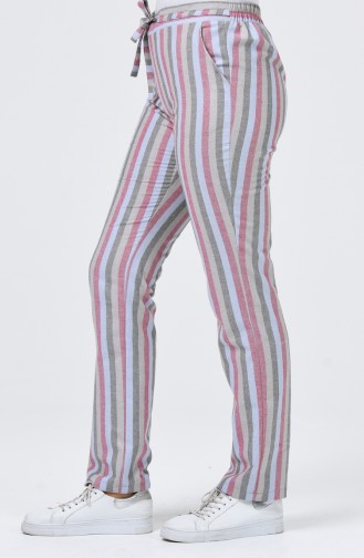 Striped Pants with Pockets 0121-05 Beige Khaki 0121-05