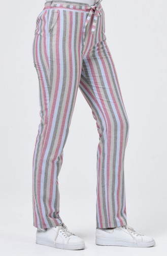 Striped Pants with Pockets 0121-05 Beige Khaki 0121-05