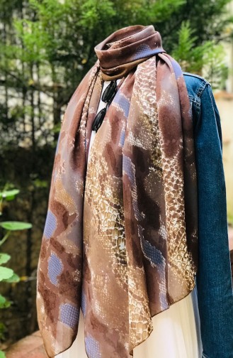 Patterned Chiffon Shawl Brown 61344-01