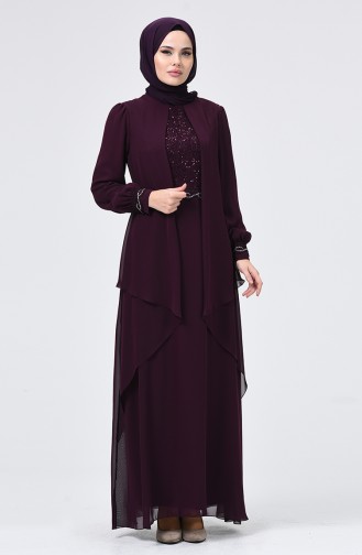 Plum Hijab Evening Dress 52765-03