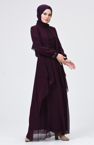 Plum Hijab Evening Dress 52765-03