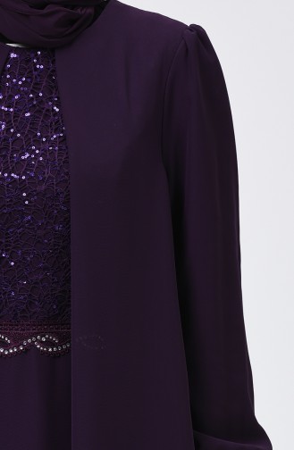 Robe de Soirée Détail à Paillettes 52765-07 Pourpre 52765-07