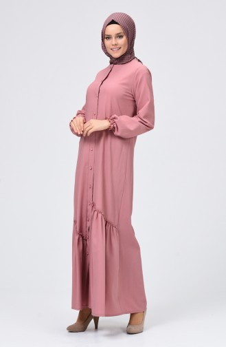Büzgülü Düğmeli Elbise 4503-01 Pudra