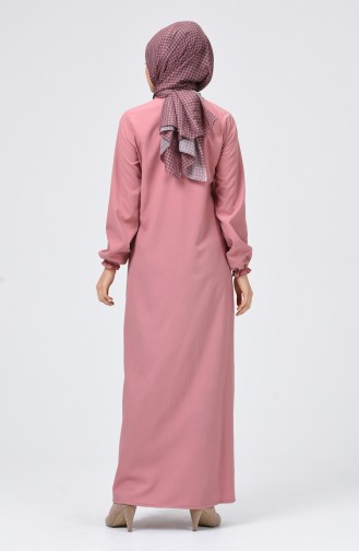 Büzgülü Düğmeli Elbise 4503-01 Pudra