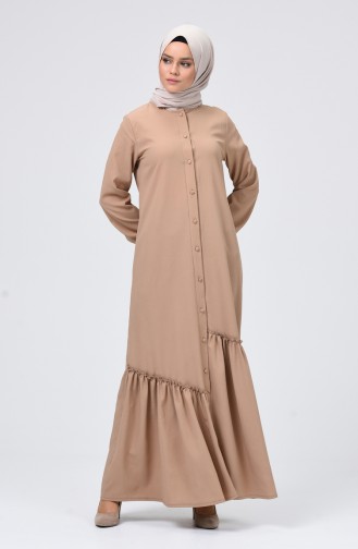 Büzgülü Düğmeli Elbise 4503-04 Vizon