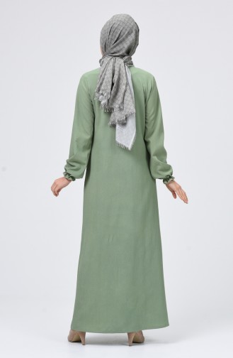 Büzgülü Düğmeli Elbise 4503-07 Çağla Yeşili