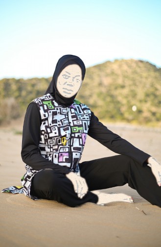 Schwarz Hijab Badeanzug 1981-01