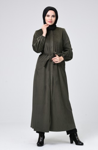 Abaya en Velours 8383-02 Vert Khaki 8383-02