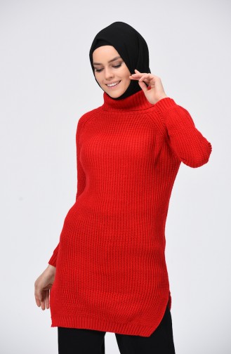 Turtleneck Tricot Sweater Red 2220-04