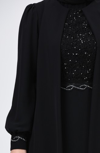 Robe de Soirée Détail à Paillettes 52765-02 Noir 52765-02