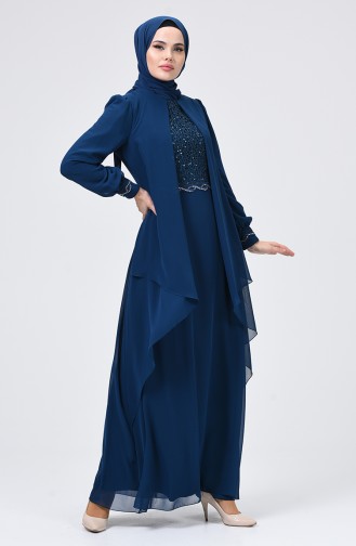 Petrol Hijab Evening Dress 52765-05