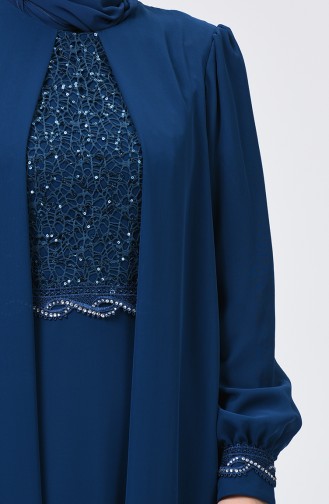 Robe de Soirée Détail Paillettes 52765-05 Pétrole 52765-05