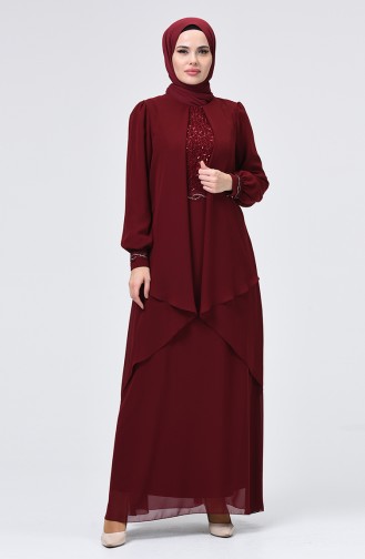 Claret Red Hijab Evening Dress 52765-06
