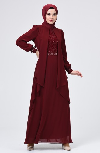 Robe de Soirée Détail à Paillettes 52765-06 Bordeaux 52765-06