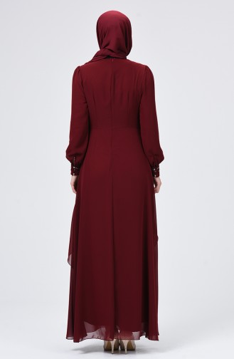 Claret Red Hijab Evening Dress 52765-06