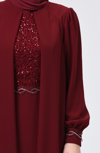 Claret Red Hijab Evening Dress 52765-06