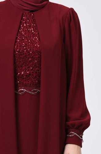 Robe de Soirée Détail à Paillettes 52765-06 Bordeaux 52765-06