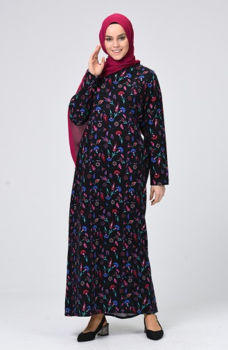 Şile Bezi Desenli Elbise 4040-02 Siyah