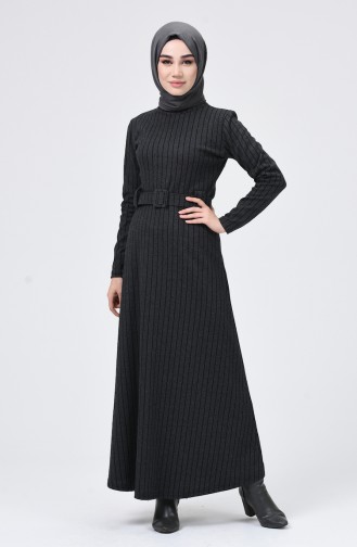 Kışlık Kemerli Elbise 0019-02 Füme