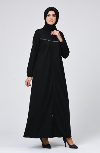 Abaya Plissée à Fermeture  99234-01 Noir 99234-01