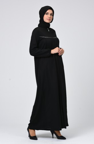 Abaya Plissée à Fermeture  99234-01 Noir 99234-01