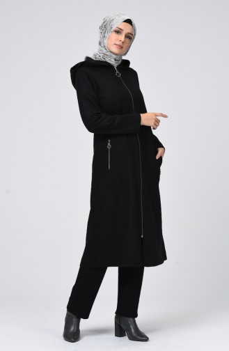 معطف شتوي بقبعة أسود 2096-01