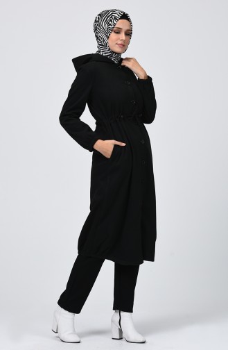 Waist Pleated Winter Cape Black 5005-02