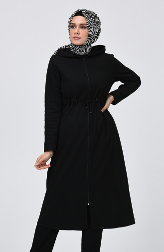 معطف شتوي بقبعة أسود 5006-03