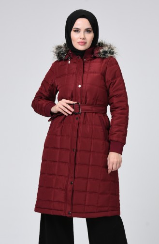 Kürklü Kapitone Mont 5135-02 Bordo