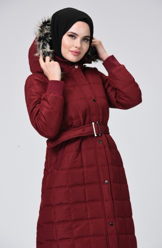 Kürklü Kapitone Mont 5135-02 Bordo