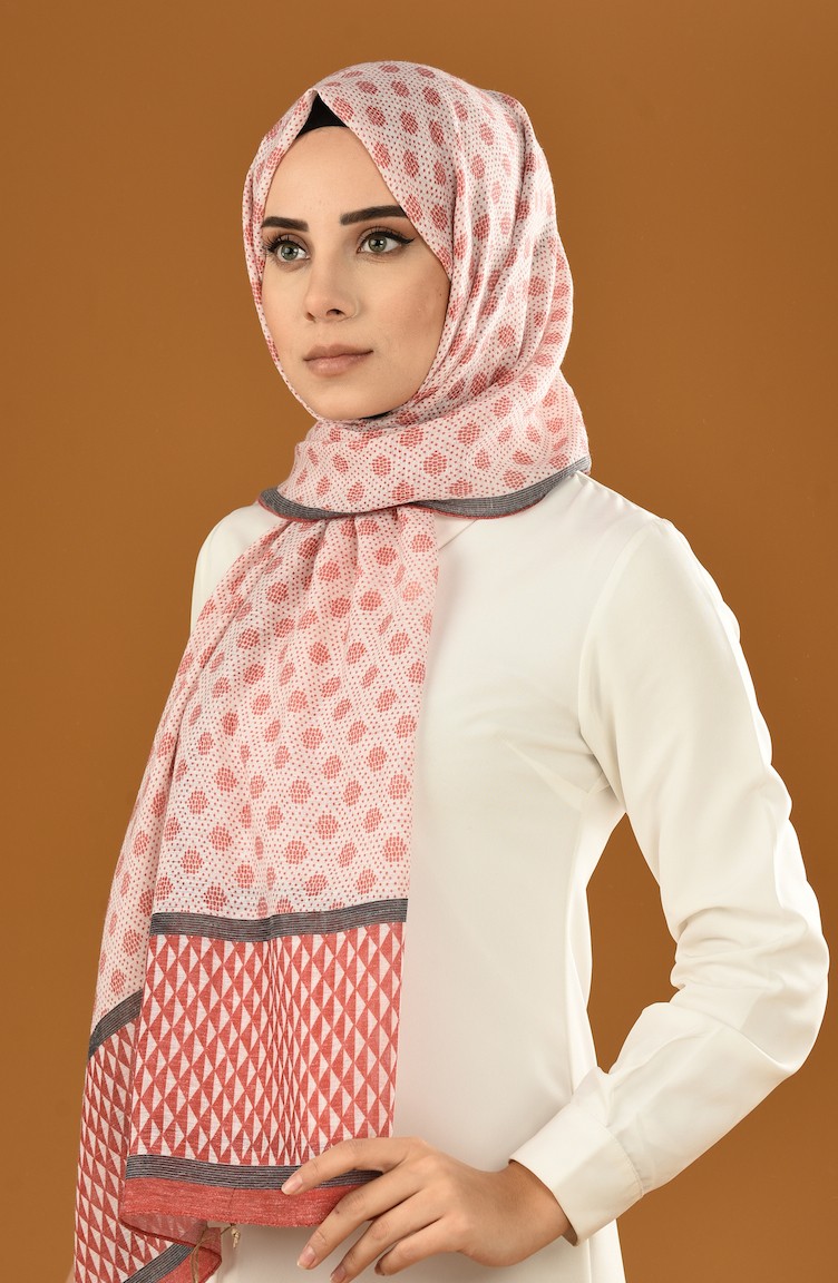 Sonbahar Desenli Pamuklu Şal 19-0200-11 Bordo