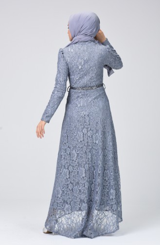 Robe de Soirée a Ceinture et Dentelle 4718-01 Gris 4718-01