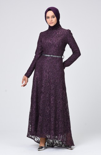 Dark Plum Hijab Evening Dress 4718-02