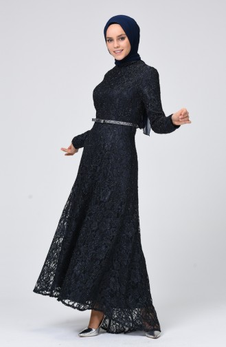 Anthracite Hijab Evening Dress 4718-03