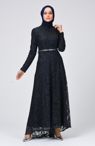 Anthracite Hijab Evening Dress 4718-03