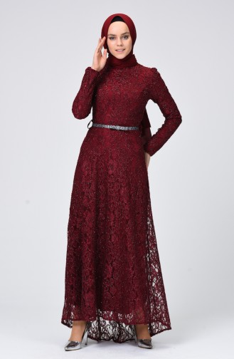 Weinrot Hijab-Abendkleider 4718-04