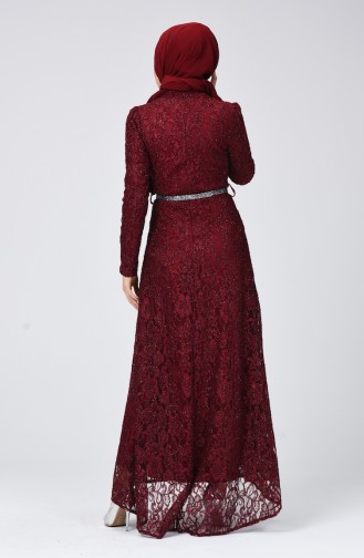 Claret Red Hijab Evening Dress 4718-04