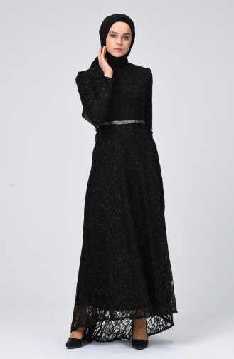 Black Hijab Evening Dress 4718-06