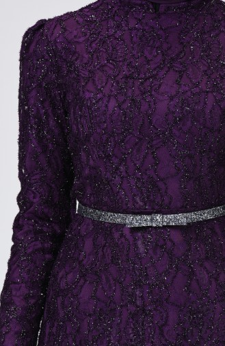 Purple Hijab Evening Dress 4718-07