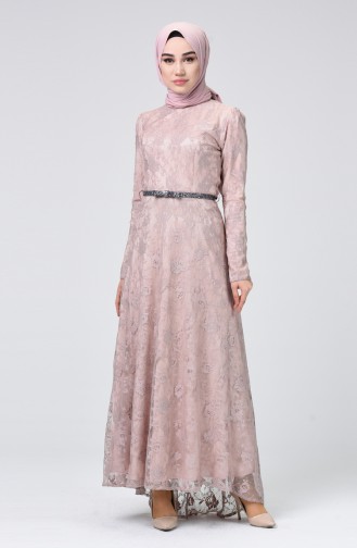 Powder Hijab Evening Dress 4718A-01