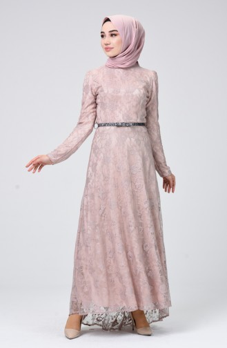 Powder Hijab Evening Dress 4718A-01