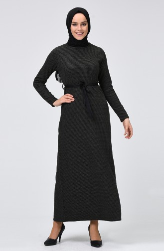 Kuşaklı Kışlık Elbise 8849-01 Haki