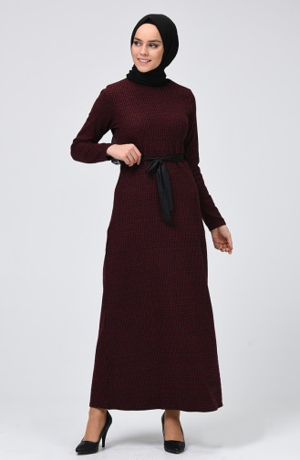 Claret Red Hijab Dress 8849-02