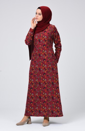 Weinrot Hijab Kleider 4040-01
